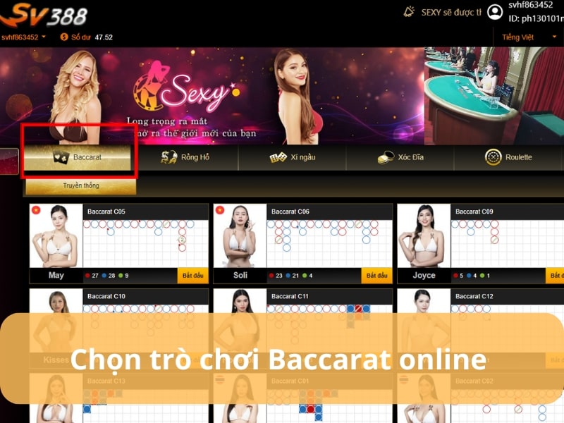 Chọn trò chơi Baccarat Online