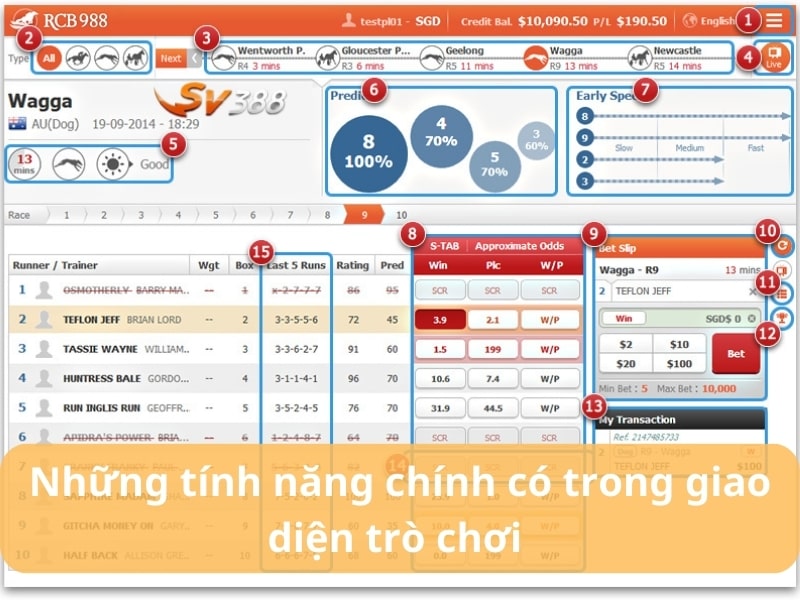 Những tính năng có trong giao diện trò chơi đua ngựa SV388